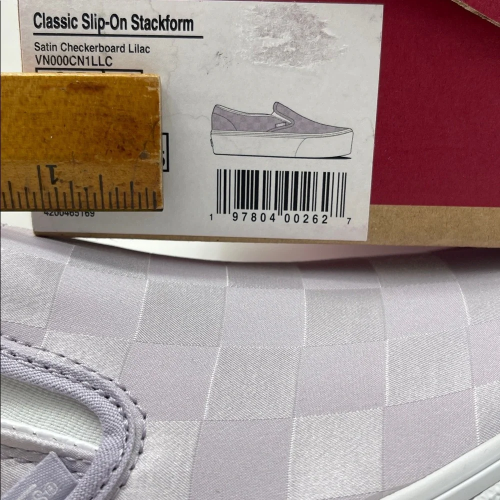Vans Platform Sneakers Classic Slip-On Stackform Satin Checkerboard Lilac Lavand